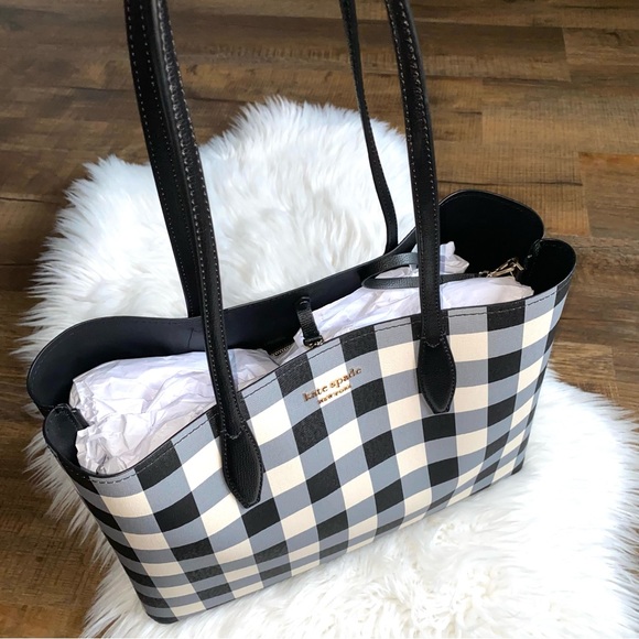 Kate Spade New York All Day Large Tote Black Gingham Tote W/ Matching Wrislet - Picture 9 of 16